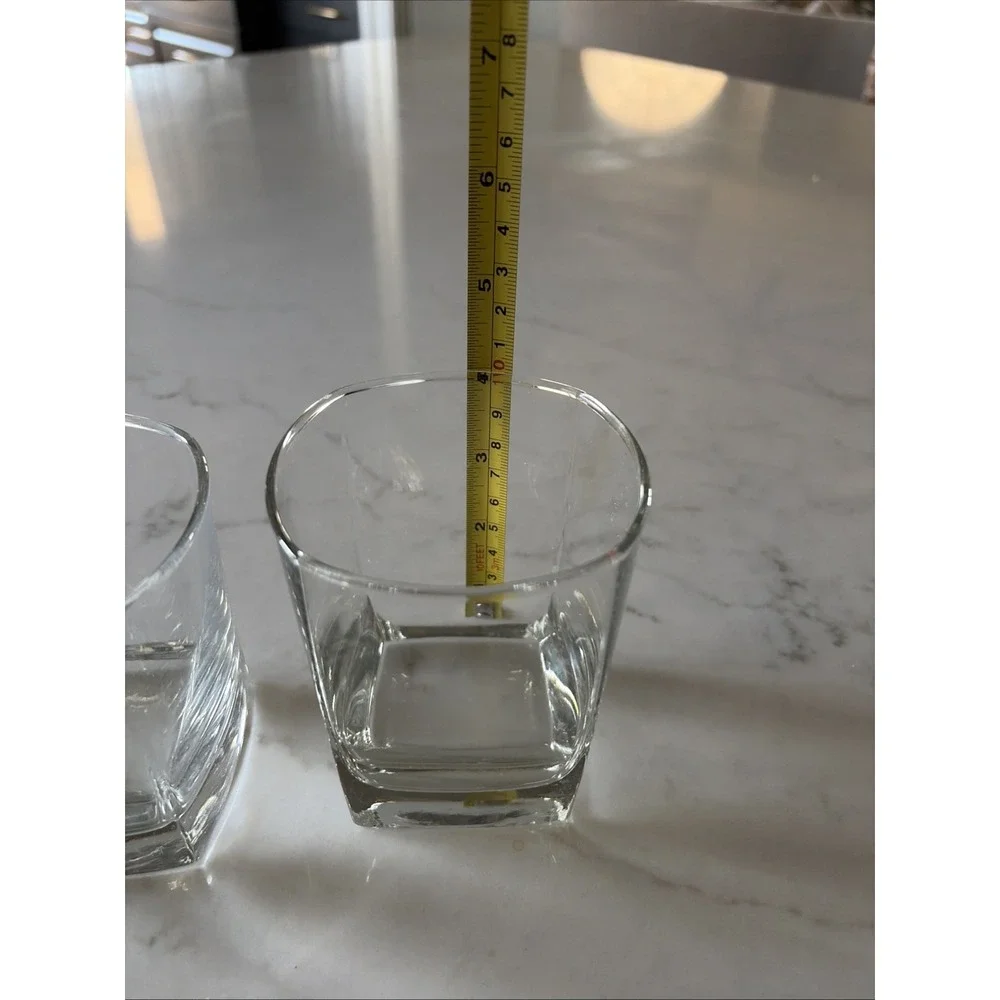 2 Modern Square Base Whiskey Glasses Heavy Bottom Rocks Tumblers- Not Same! Read